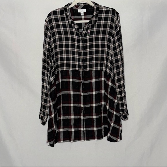J. Jill Mixed Plaid Curved Hem Button-Down Tunic Shirt Size M GUC - Picture 2 of 5